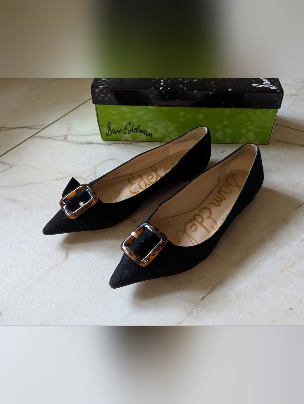 Sam Edelman | Sonja suede Tortoiseshell Buckle Flats - Picture 3 of 7